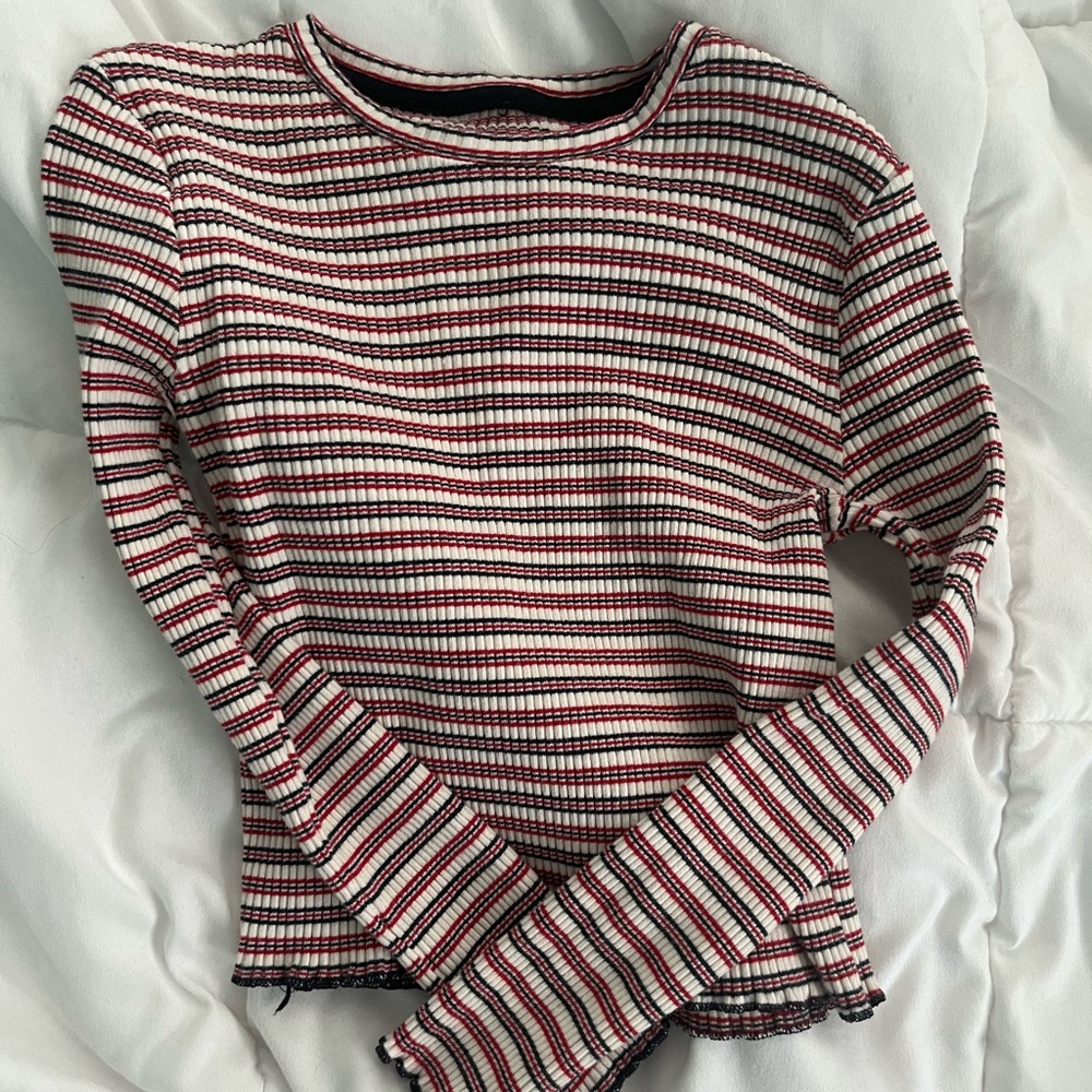 Red White & Blue Long Sleeve Crop Top